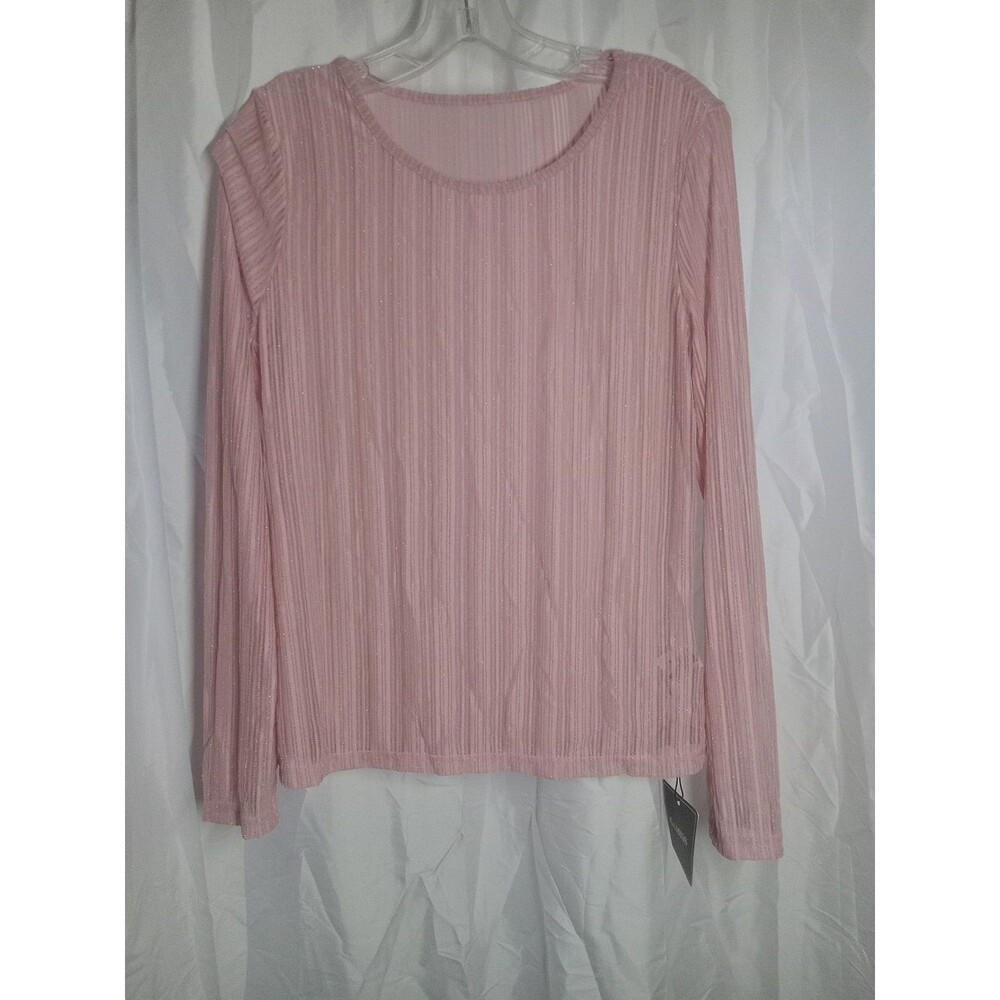 XL Gamiss sheer vertical-ribbed long-sleeve top with a rounded crew neckline